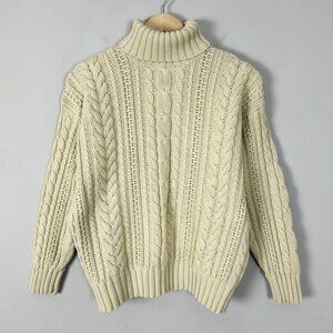 Y2K Gap Chunky Knit Turtleneck Sweater Fisherman Creamy Yellow Size Medium Women